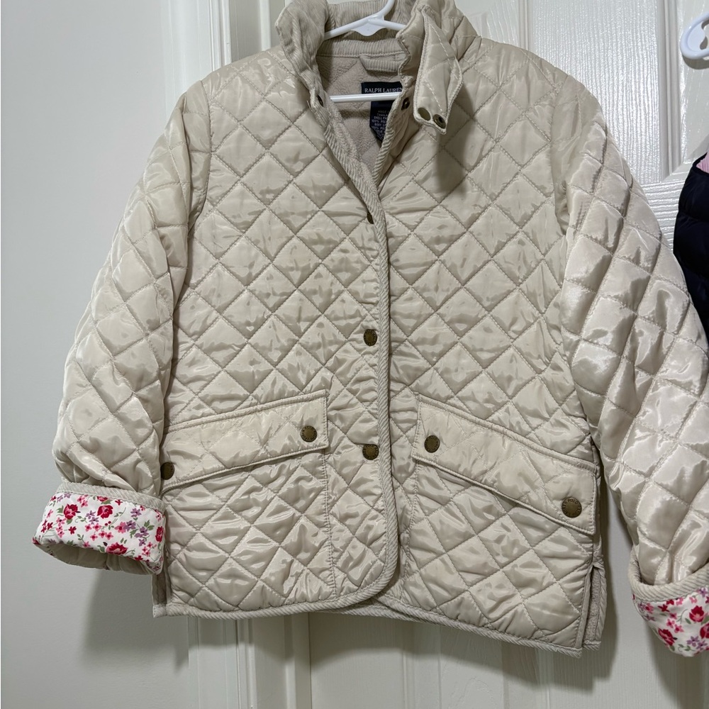 Ralph Lauren Cream Puffer Jacket with Diamond Quilting